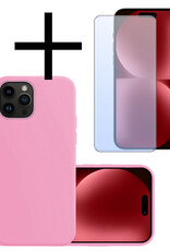NoXx Hoes Geschikt voor iPhone 15 Pro Max Hoesje Cover Siliconen Back Case Hoes Met Screenprotector - Lichtroze