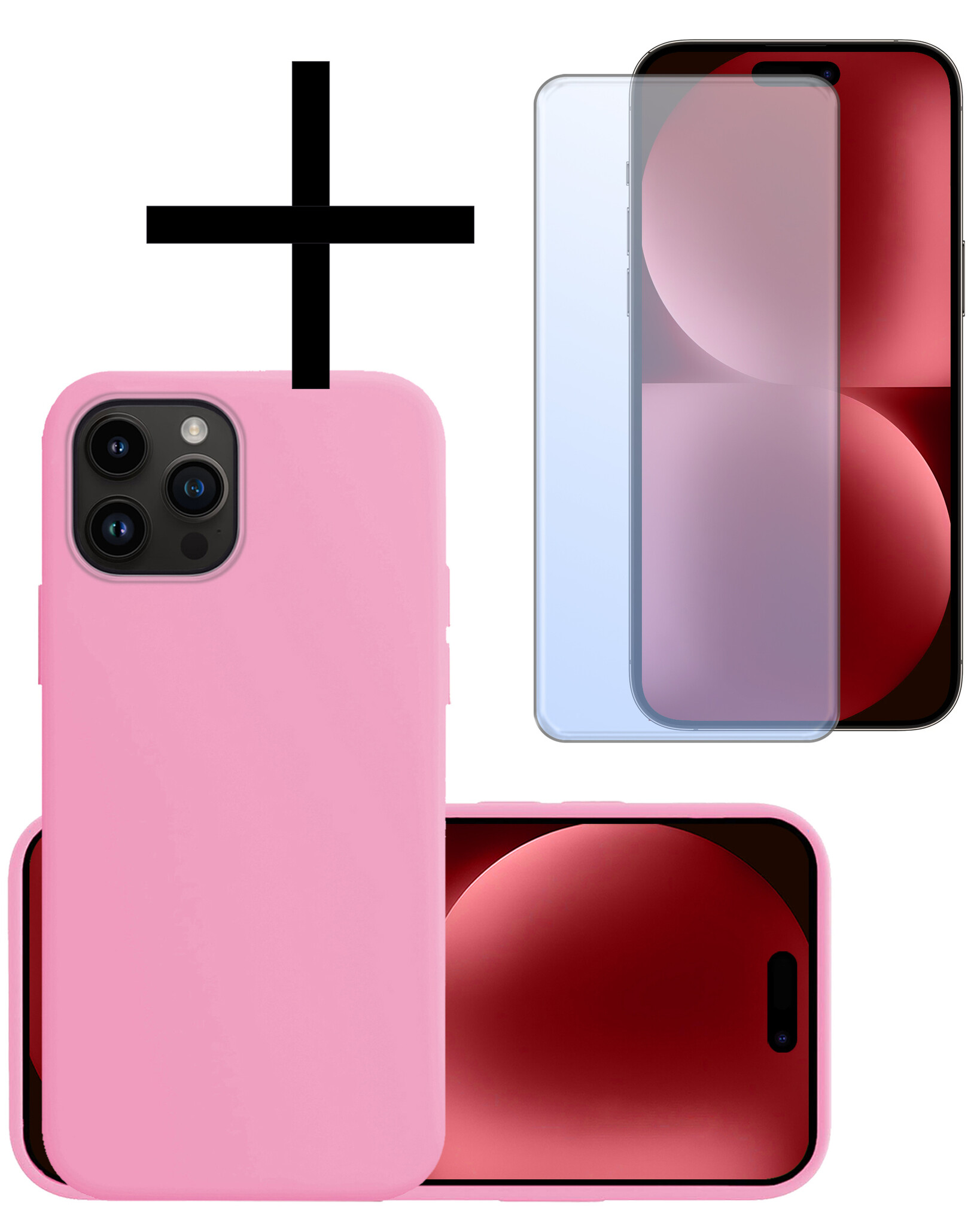 NoXx Hoes Geschikt voor iPhone 15 Pro Max Hoesje Cover Siliconen Back Case Hoes Met Screenprotector - Lichtroze