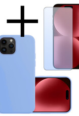 NoXx Hoes Geschikt voor iPhone 15 Pro Max Hoesje Cover Siliconen Back Case Hoes Met Screenprotector - Lichtblauw
