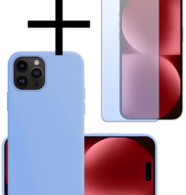 NoXx NoXx iPhone 15 Pro Max Hoesje Siliconen Met Screenprotector - Lichtblauw