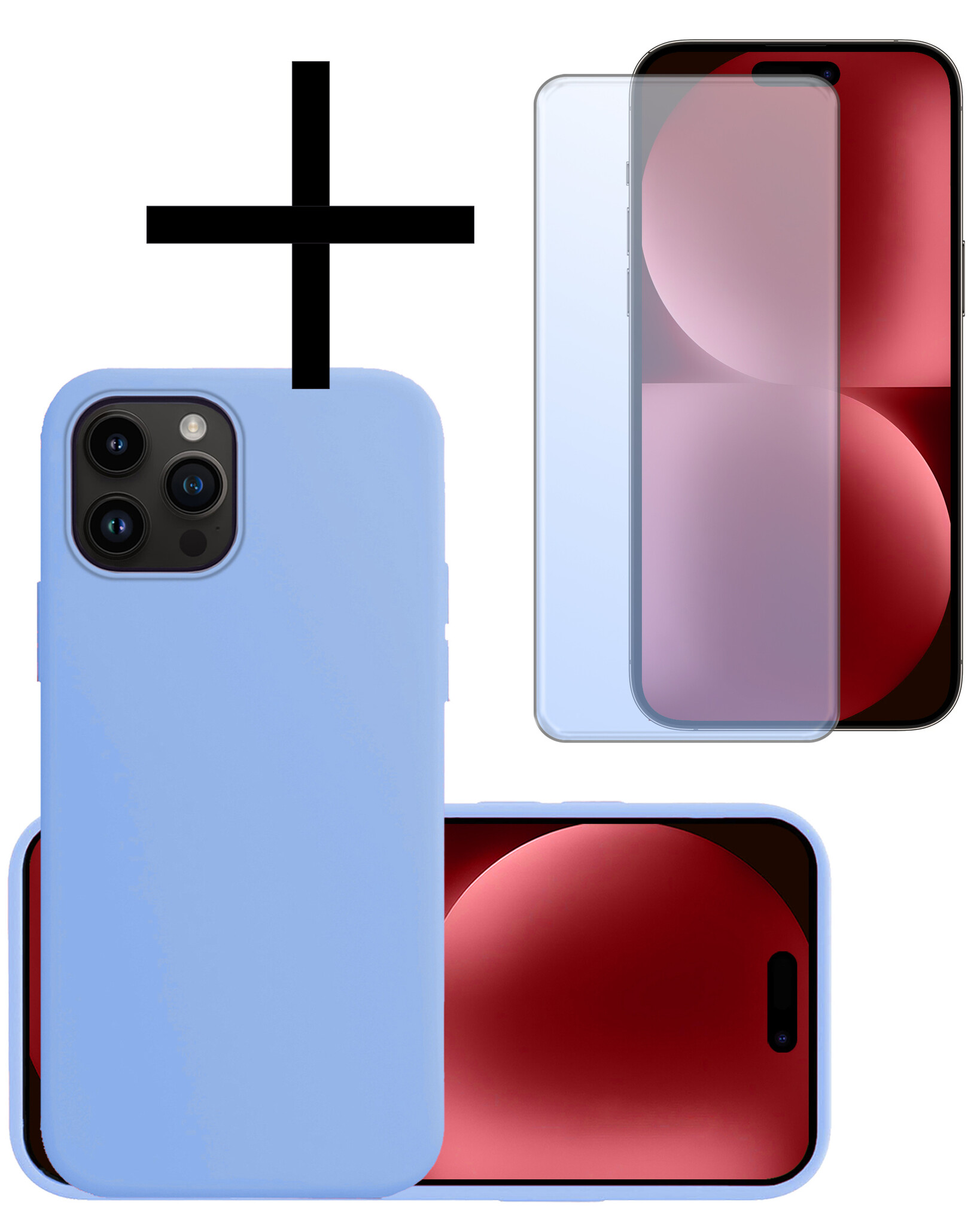 NoXx Hoes Geschikt voor iPhone 15 Pro Max Hoesje Cover Siliconen Back Case Hoes Met Screenprotector - Lichtblauw