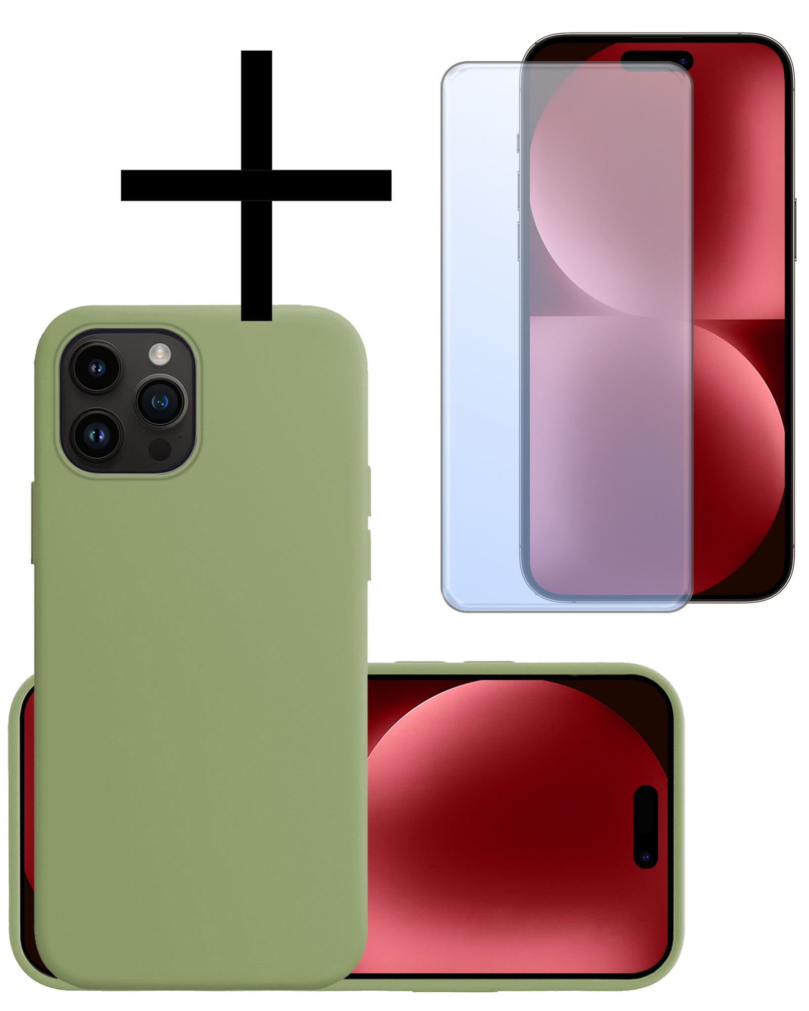 NoXx Hoes Geschikt voor iPhone 15 Pro Max Hoesje Cover Siliconen Back Case Hoes Met Screenprotector - Groen