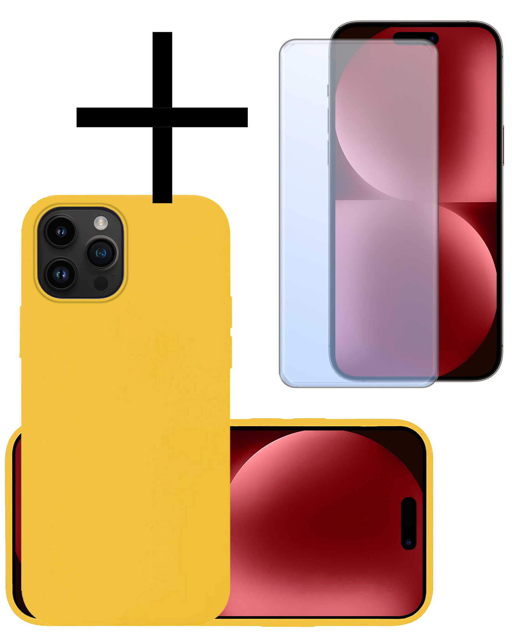 NoXx Hoes Geschikt voor iPhone 15 Pro Max Hoesje Cover Siliconen Back Case Hoes Met Screenprotector - Geel