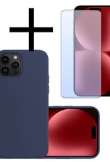 NoXx Hoes Geschikt voor iPhone 15 Pro Max Hoesje Cover Siliconen Back Case Hoes Met Screenprotector - Donkerblauw