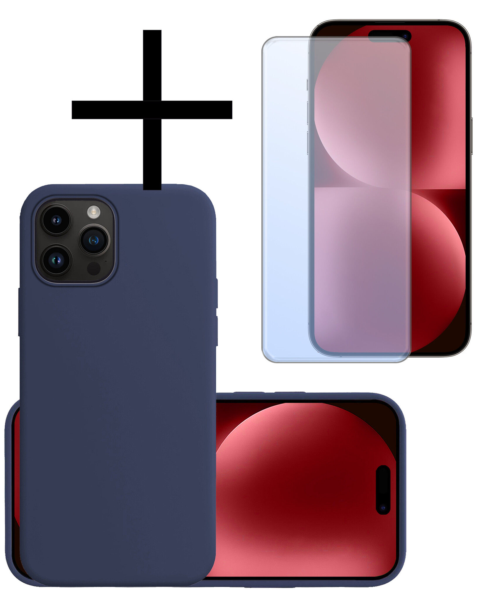 NoXx Hoes Geschikt voor iPhone 15 Pro Max Hoesje Cover Siliconen Back Case Hoes Met Screenprotector - Donkerblauw