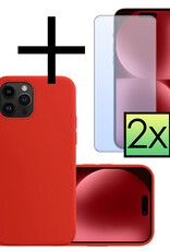 NoXx Hoes Geschikt voor iPhone 15 Pro Hoesje Cover Siliconen Back Case Hoes Met 2x Screenprotector - Rood