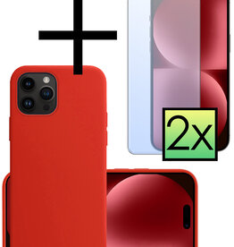 NoXx NoXx iPhone 15 Pro Hoesje Siliconen Met 2x Screenprotector - Rood