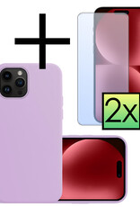 NoXx Hoes Geschikt voor iPhone 15 Pro Hoesje Cover Siliconen Back Case Hoes Met 2x Screenprotector - Lila