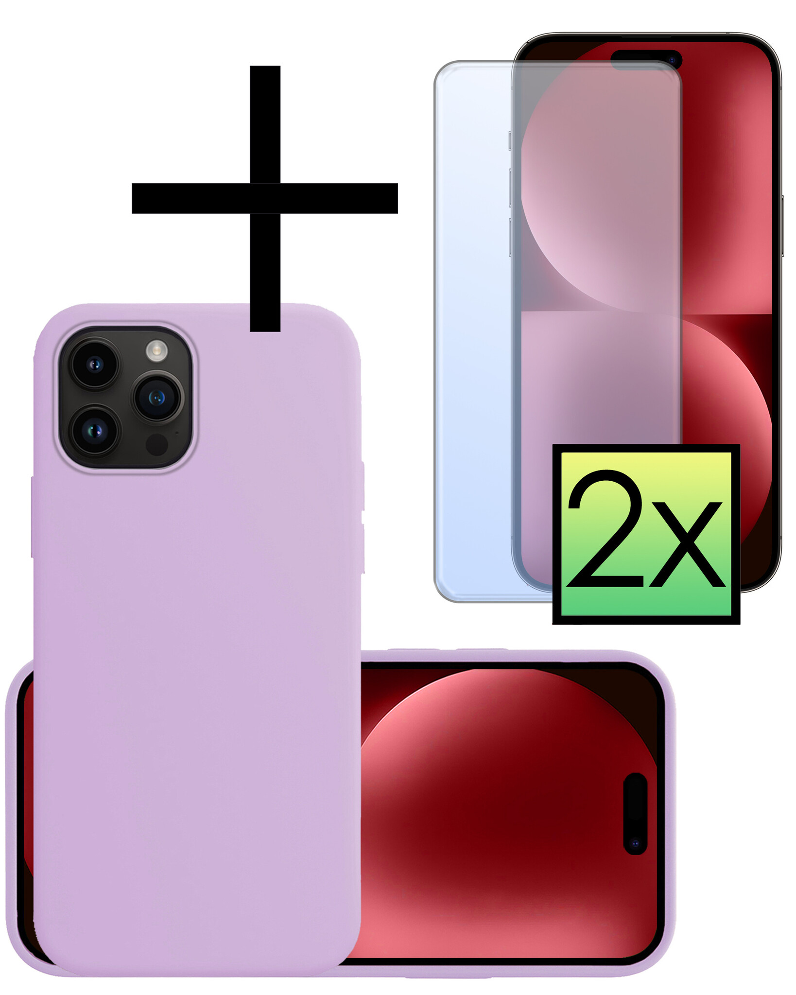 NoXx Hoes Geschikt voor iPhone 15 Pro Hoesje Cover Siliconen Back Case Hoes Met 2x Screenprotector - Lila