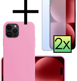 NoXx NoXx iPhone 15 Pro Hoesje Siliconen Met 2x Screenprotector - Lichtroze