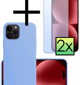 NoXx NoXx iPhone 15 Pro Hoesje Siliconen Met 2x Screenprotector - Lichtblauw