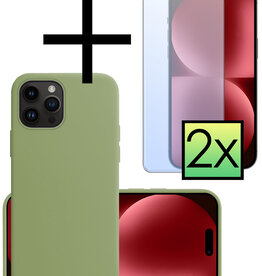 NoXx NoXx iPhone 15 Pro Hoesje Siliconen Met 2x Screenprotector - Groen