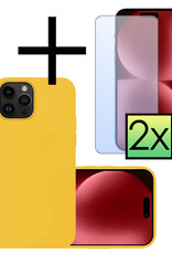NoXx Hoes Geschikt voor iPhone 15 Pro Hoesje Cover Siliconen Back Case Hoes Met 2x Screenprotector - Geel