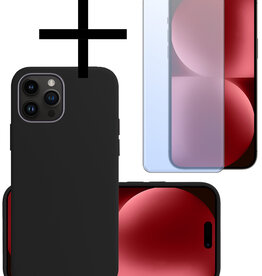 NoXx NoXx iPhone 15 Pro Hoesje Siliconen Met Screenprotector - Zwart