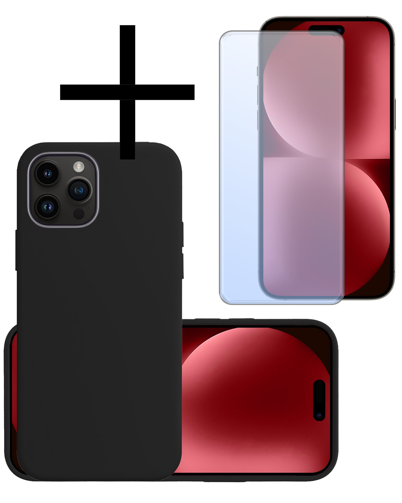 NoXx Hoes Geschikt voor iPhone 15 Pro Hoesje Cover Siliconen Back Case Hoes Met Screenprotector - Zwart