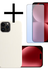 NoXx Hoes Geschikt voor iPhone 15 Pro Hoesje Cover Siliconen Back Case Hoes Met Screenprotector - Wit