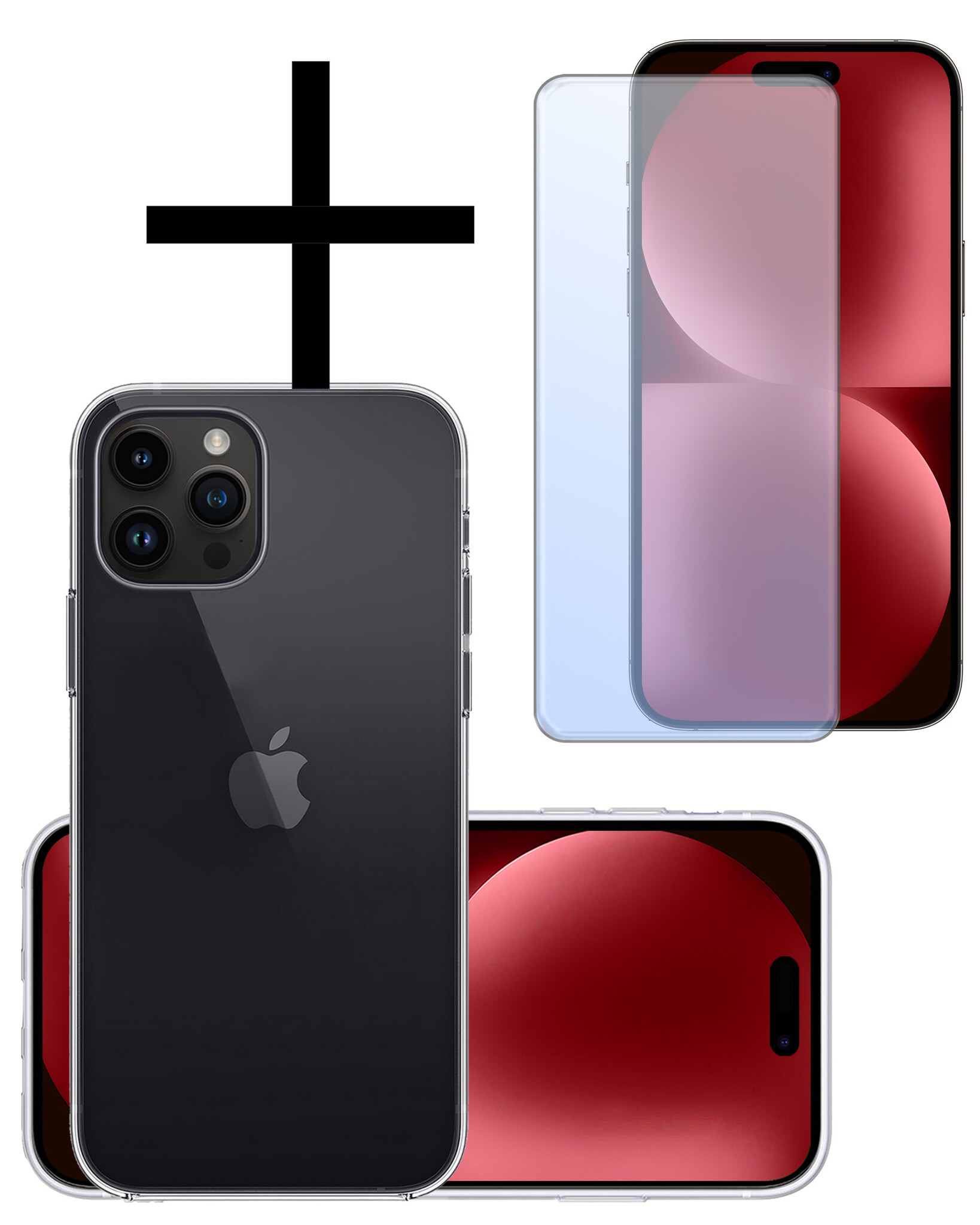 NoXx Hoes Geschikt voor iPhone 15 Pro Hoesje Cover Siliconen Back Case Hoes Met Screenprotector - Transparant