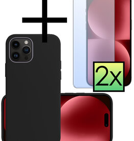 NoXx NoXx iPhone 15 Pro Hoesje Siliconen Met 2x Screenprotector - Zwart