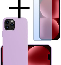 NoXx NoXx iPhone 15 Pro Hoesje Siliconen Met Screenprotector - Lila