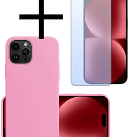 NoXx NoXx iPhone 15 Pro Hoesje Siliconen Met Screenprotector - Lichtroze