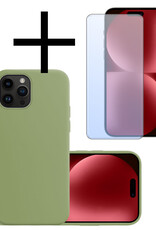 NoXx Hoes Geschikt voor iPhone 15 Pro Hoesje Cover Siliconen Back Case Hoes Met Screenprotector - Groen
