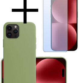 NoXx NoXx iPhone 15 Pro Hoesje Siliconen Met Screenprotector - Groen