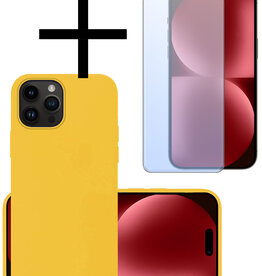NoXx NoXx iPhone 15 Pro Hoesje Siliconen Met Screenprotector - Geel