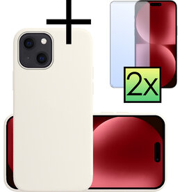 NoXx NoXx iPhone 15 Plus Hoesje Siliconen Met 2x Screenprotector - Wit