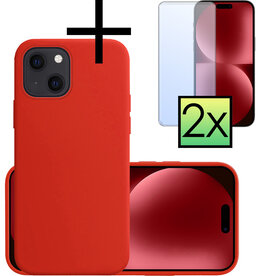 NoXx NoXx iPhone 15 Plus Hoesje Siliconen Met 2x Screenprotector - Rood