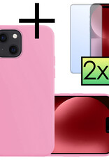 NoXx Hoes Geschikt voor iPhone 15 Plus Hoesje Cover Siliconen Back Case Hoes Met 2x Screenprotector - Lichtroze
