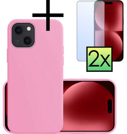 NoXx NoXx iPhone 15 Plus Hoesje Siliconen Met 2x Screenprotector - Lichtroze
