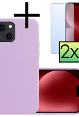 NoXx Hoes Geschikt voor iPhone 15 Plus Hoesje Cover Siliconen Back Case Hoes Met 2x Screenprotector - Lila