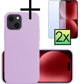 NoXx NoXx iPhone 15 Plus Hoesje Siliconen Met 2x Screenprotector - Lila
