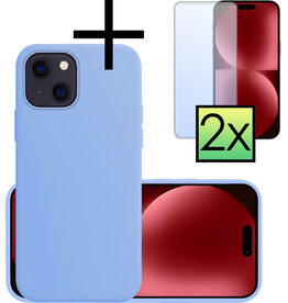 NoXx NoXx iPhone 15 Plus Hoesje Siliconen Met 2x Screenprotector - Lichtblauw