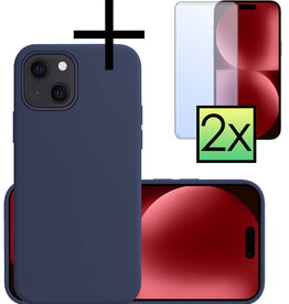 NoXx NoXx iPhone 15 Plus Hoesje Siliconen Met 2x Screenprotector - Donkerblauw