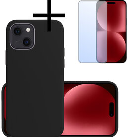NoXx NoXx iPhone 15 Plus Hoesje Siliconen Met Screenprotector - Zwart