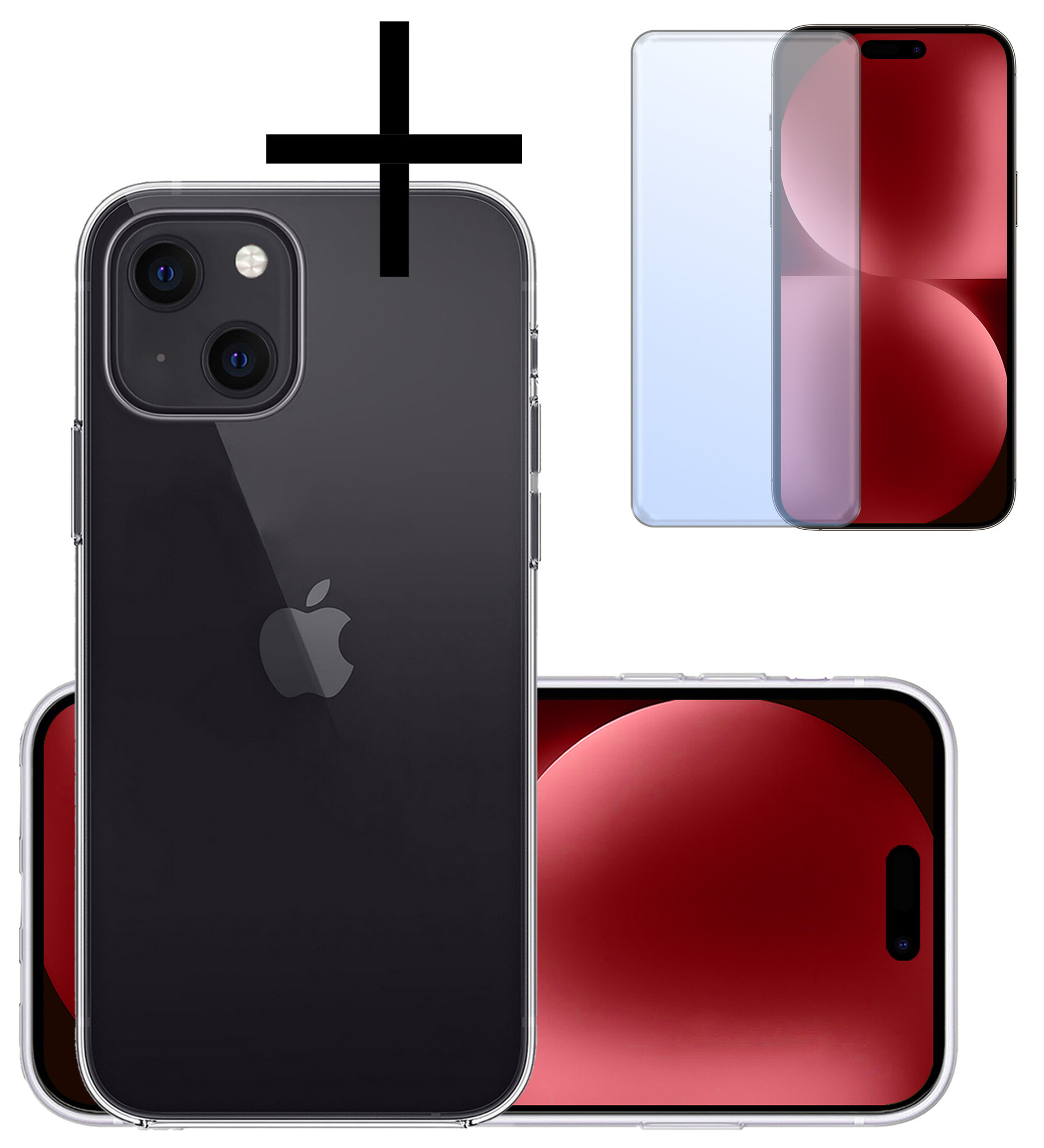 NoXx Hoes Geschikt voor iPhone 15 Plus Hoesje Cover Siliconen Back Case Hoes Met Screenprotector - Transparant