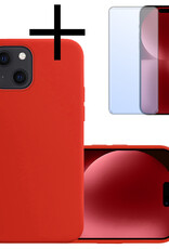NoXx Hoes Geschikt voor iPhone 15 Plus Hoesje Cover Siliconen Back Case Hoes Met Screenprotector - Rood