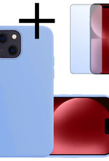 NoXx Hoes Geschikt voor iPhone 15 Plus Hoesje Cover Siliconen Back Case Hoes Met Screenprotector - Lichtblauw