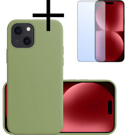 NoXx NoXx iPhone 15 Plus Hoesje Siliconen Met Screenprotector - Groen