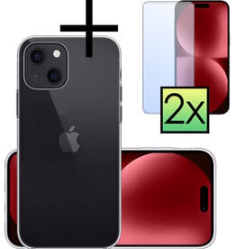 NoXx NoXx iPhone 15 Hoesje Siliconen Met 2x Screenprotector - Transparant