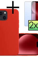 NoXx Hoes Geschikt voor iPhone 15 Hoesje Cover Siliconen Back Case Hoes Met 2x Screenprotector - Rood