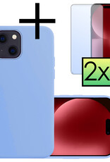 NoXx Hoes Geschikt voor iPhone 15 Hoesje Cover Siliconen Back Case Hoes Met 2x Screenprotector - Lichtblauw