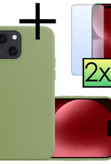 NoXx Hoes Geschikt voor iPhone 15 Hoesje Cover Siliconen Back Case Hoes Met 2x Screenprotector - Groen
