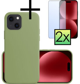 NoXx NoXx iPhone 15 Hoesje Siliconen Met 2x Screenprotector - Groen