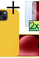 NoXx Hoes Geschikt voor iPhone 15 Hoesje Cover Siliconen Back Case Hoes Met 2x Screenprotector - Geel