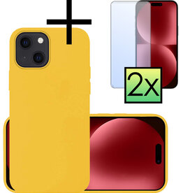 NoXx NoXx iPhone 15 Hoesje Siliconen Met 2x Screenprotector - Geel