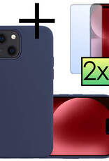NoXx Hoes Geschikt voor iPhone 15 Hoesje Cover Siliconen Back Case Hoes Met 2x Screenprotector - Donkerblauw