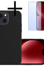 NoXx Hoes Geschikt voor iPhone 15 Hoesje Cover Siliconen Back Case Hoes Met Screenprotector - Zwart