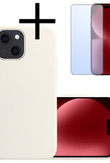 NoXx Hoes Geschikt voor iPhone 15 Hoesje Cover Siliconen Back Case Hoes Met Screenprotector - Wit